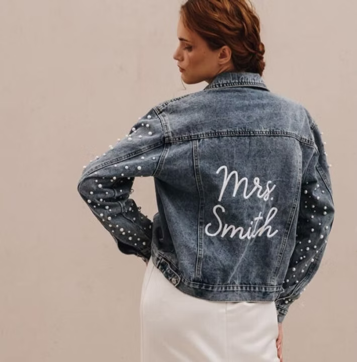 Woman wearing Mrs. Smith jean jacket