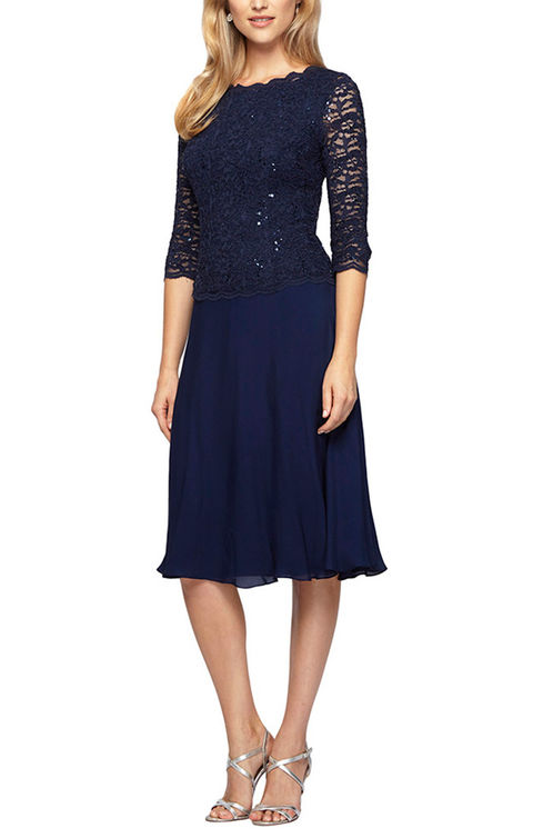 photo of dark blue alex and evenings designer dress