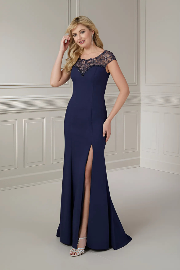 indoor photo of woman wearing blue christina wu designer dress