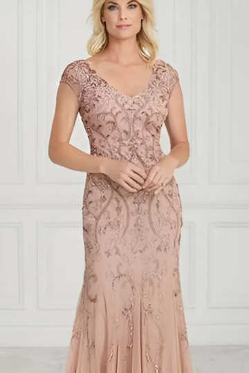 indoor photo of woman wearing pink christina wu designer dress
