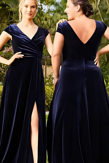 women wearing dark blue designer house of wu dresses