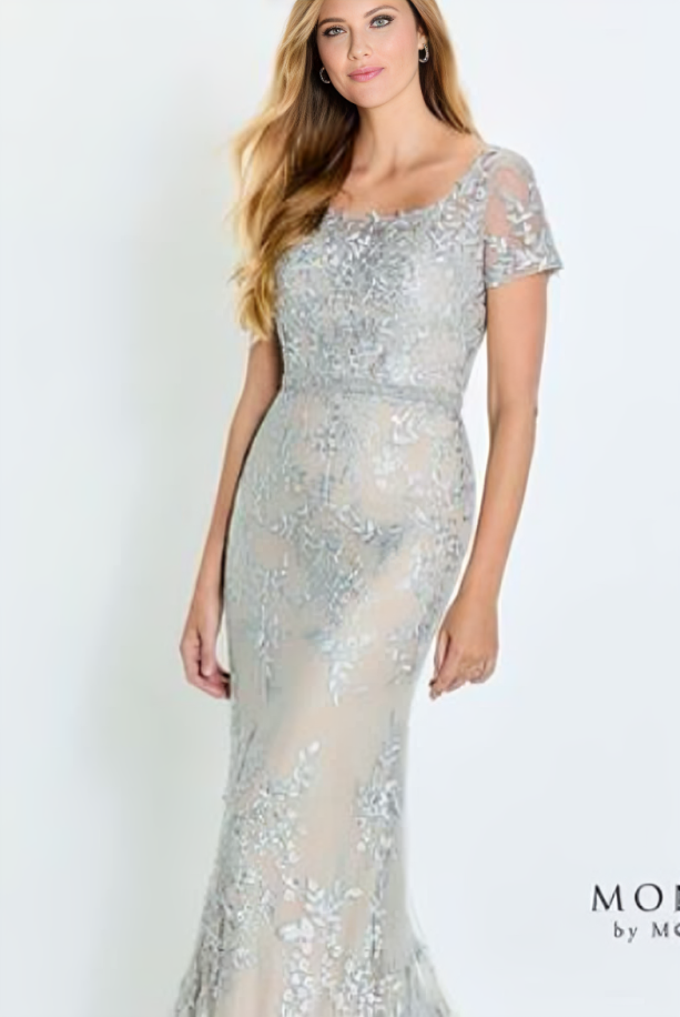 indoor photo of woman wearing white montage designer dress