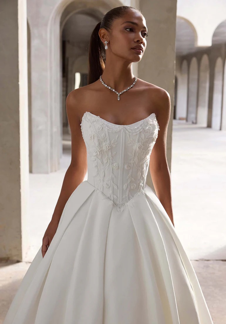 woman wearing morilee designer wedding dress